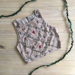 NWT Alice + Olivia Kesten Silk Rhinestone crop top